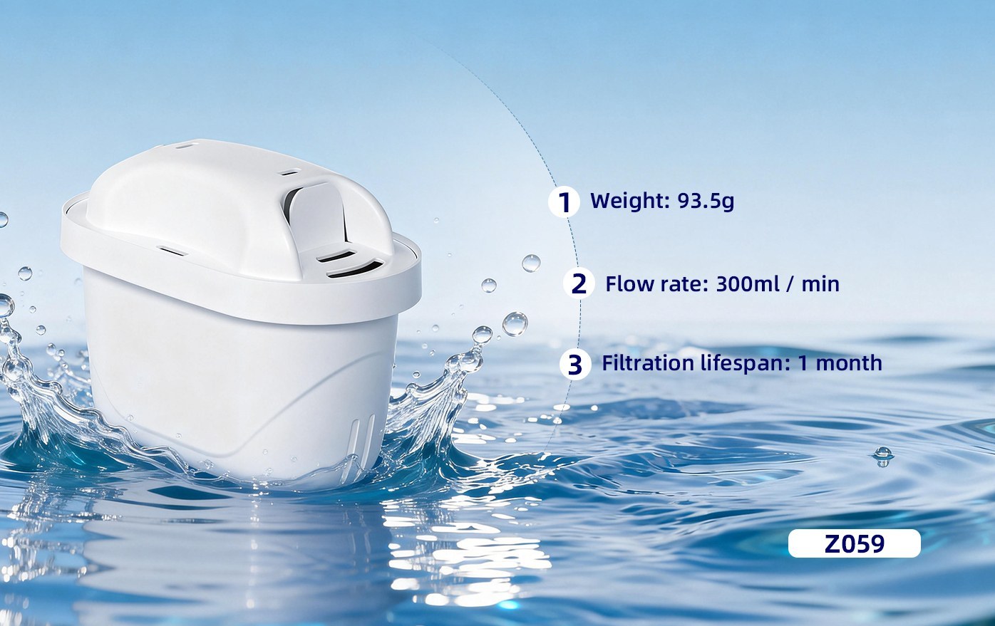 Pitcher replacement water filter cartridge