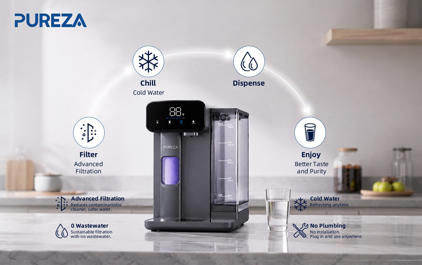 PU-T02 Countertop Cold Water Dispenser